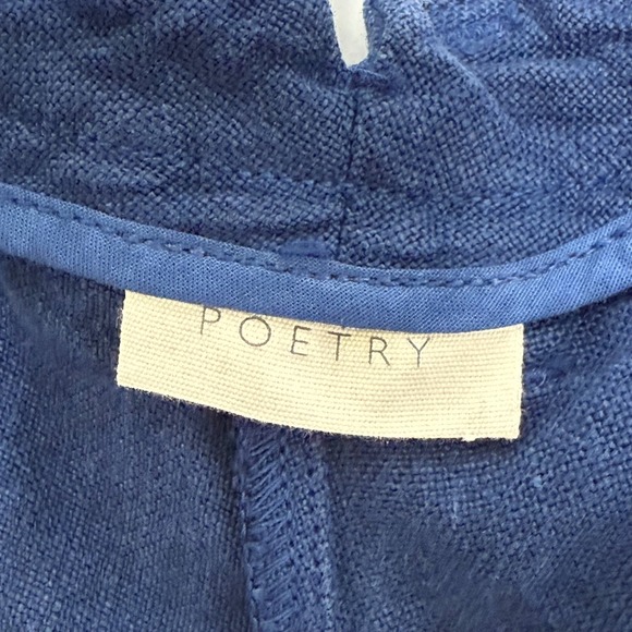 Poetry 100% Linen Pants Sz 12 Blue Wide Leg High‎ Rise Topstitched Welt Pockets - Picture 5 of 11